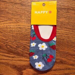 Happy No Show Socks Women's Shoe size 4-10 Summer Novelty Cherries, Strawberries